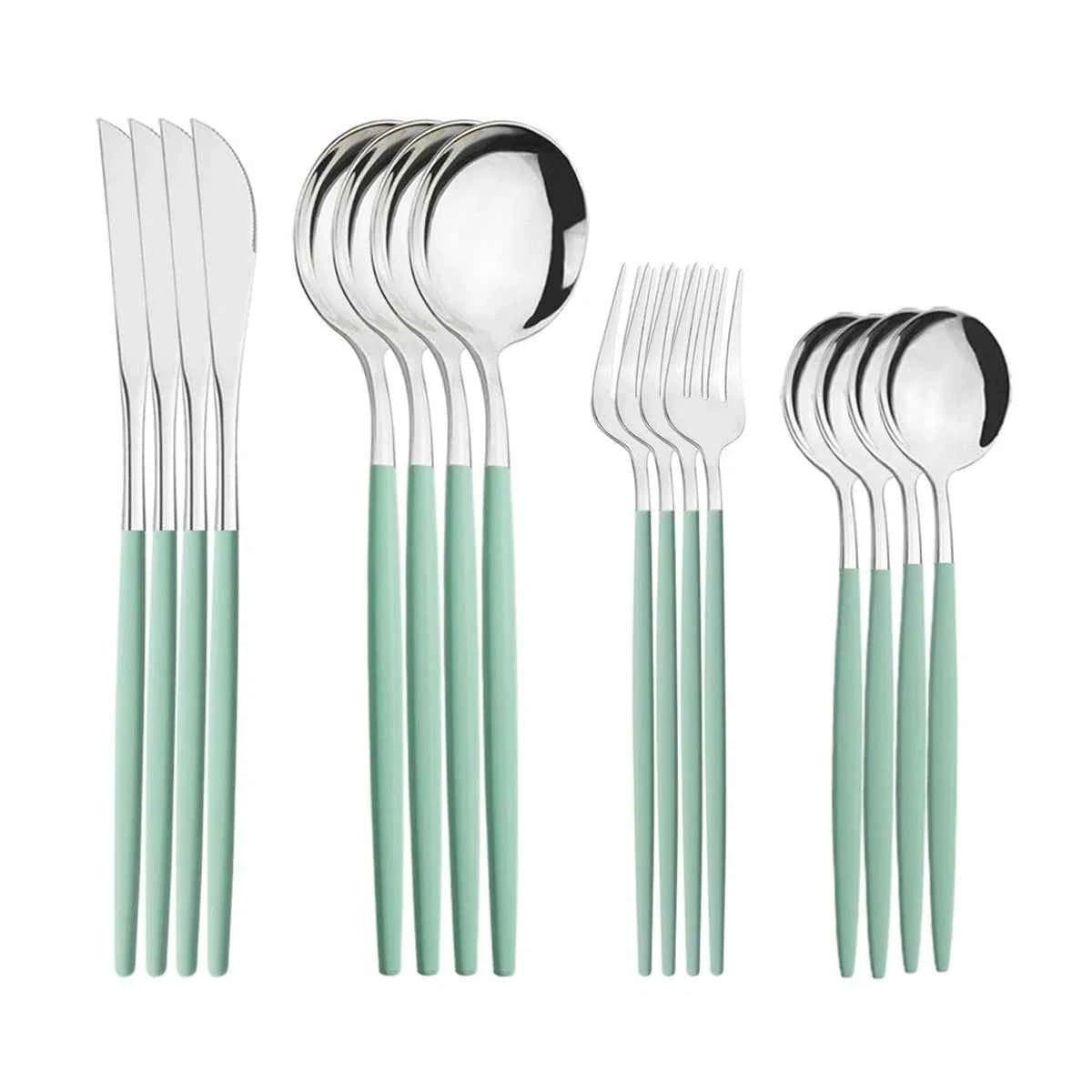 Ménagère 16 Couverts Inox Vert Menthe - Fourchettes Couteaux Cuillères