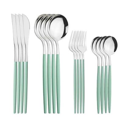 Ménagère 16 Couverts Inox Vert Menthe - Fourchettes Couteaux Cuillères