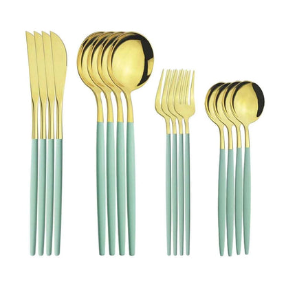 Ménagère 16 Couverts Inox Vert Menthe - Fourchettes Couteaux Cuillères