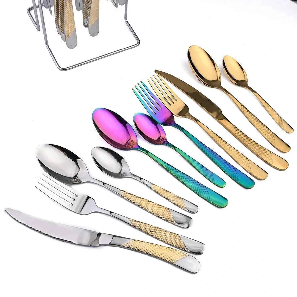 Ménagère 24 Couverts Inox - Fourchettes Couteaux Cuillères Service