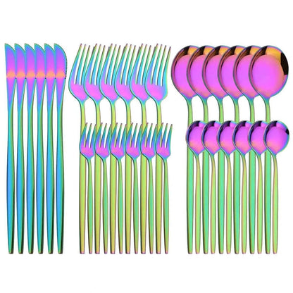 Couverts multicolores effet arc-en-ciel en inox, ensemble de 30 pièces original pour décoration de table