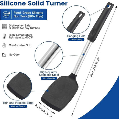 Set 4 Ustensiles Cuisine Silicone Inox - Spatules Écumoire Antiadhésif