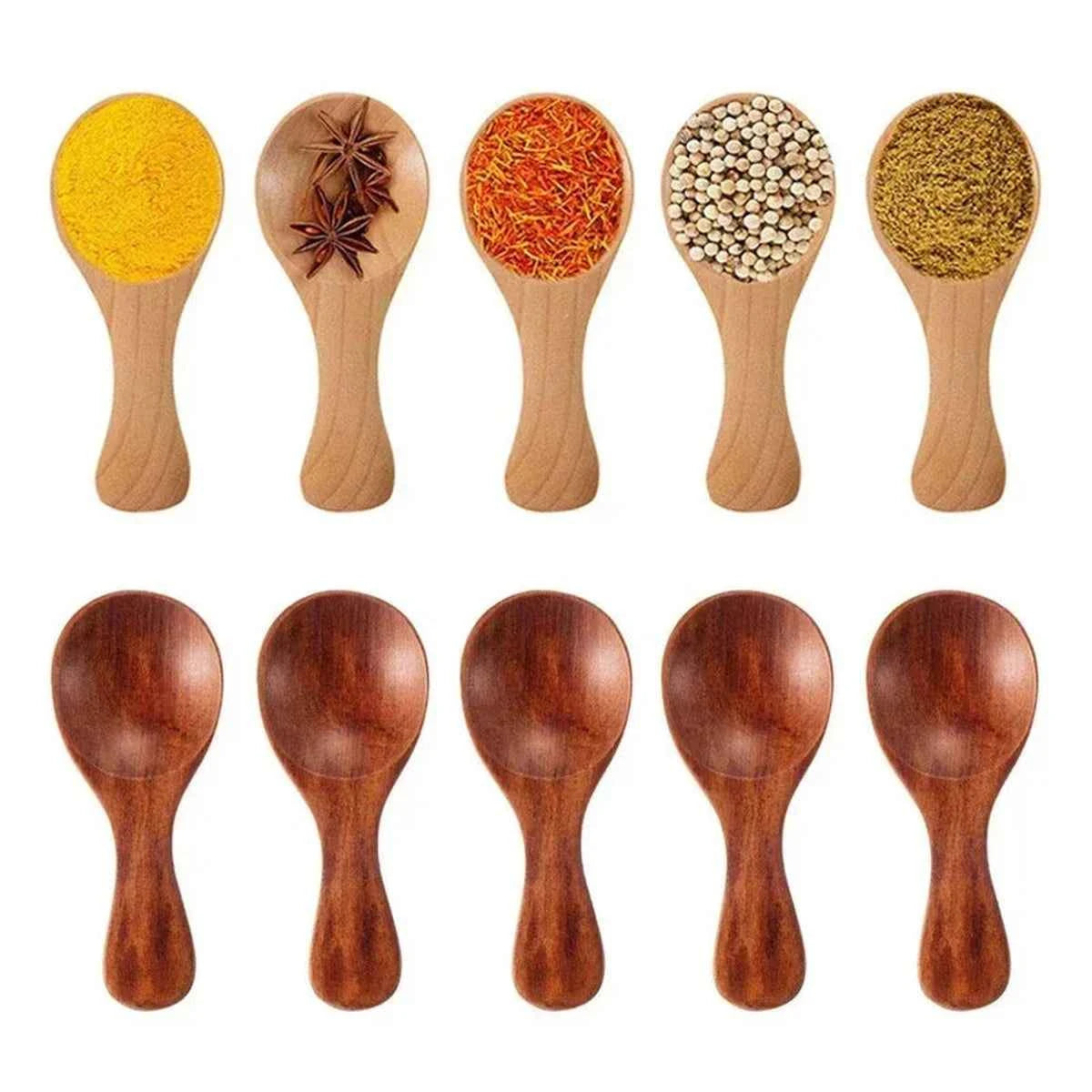 Set 5 Mini Cuillères Bois - Épices Thé Sucre Poudre Cuisine