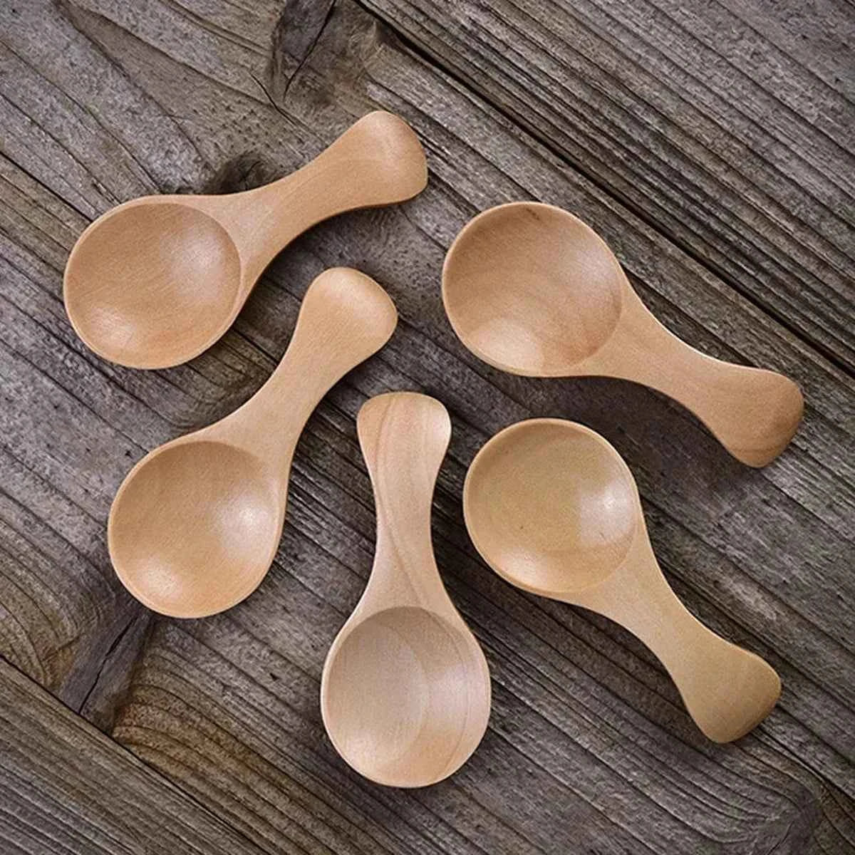 Set 5 Mini Cuillères Bois - Épices Thé Sucre Poudre Cuisine