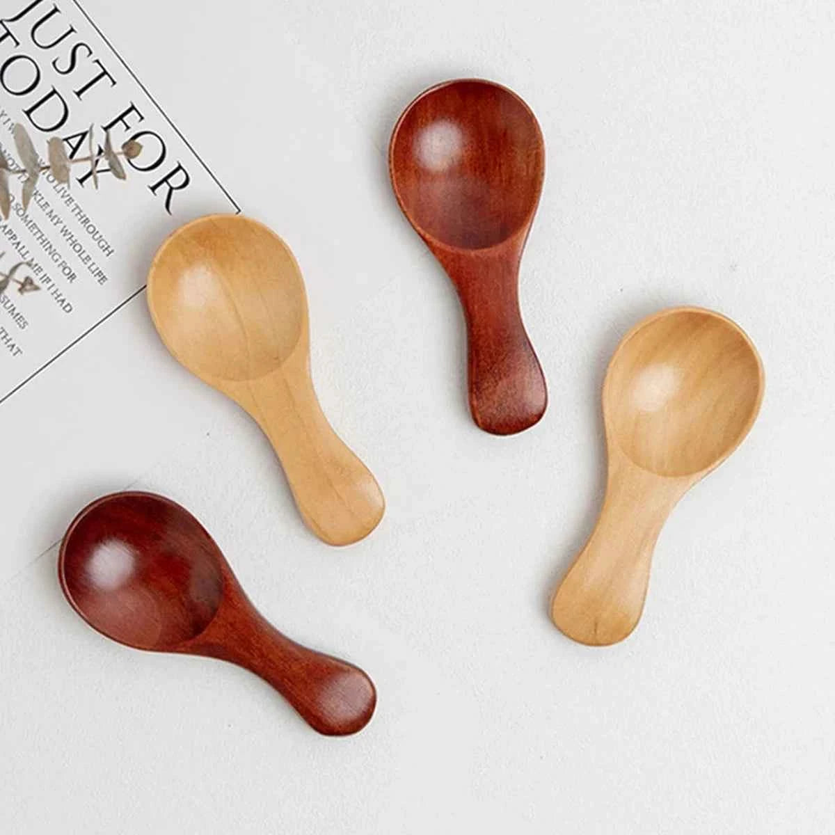 Set 5 Mini Cuillères Bois - Épices Thé Sucre Poudre Cuisine