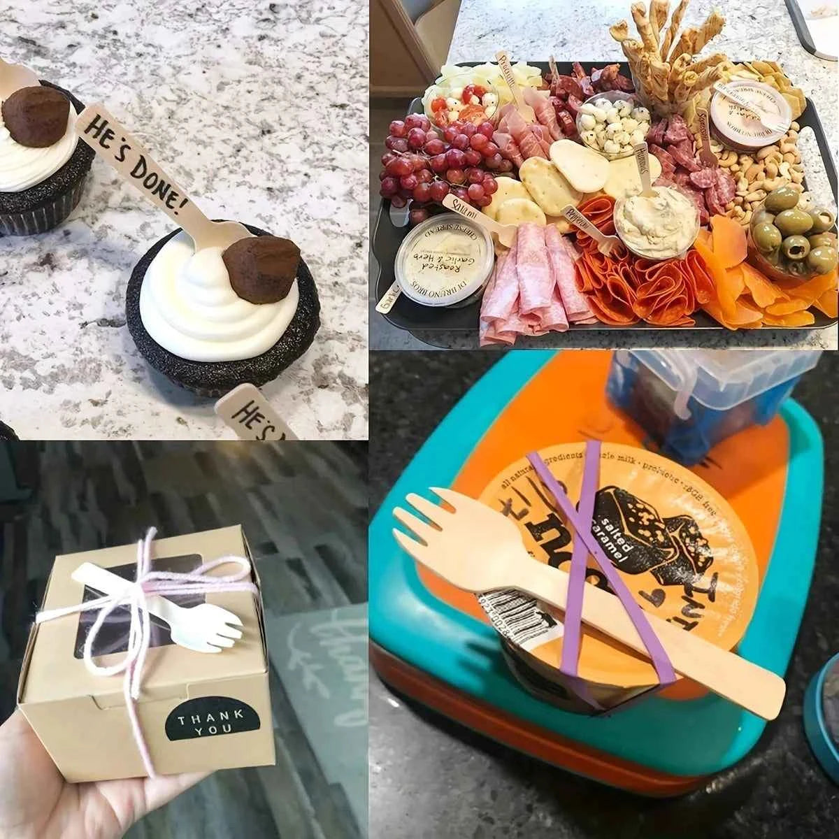 Cuillères en Bois Jetables | Mini Dessert 100-200pcs