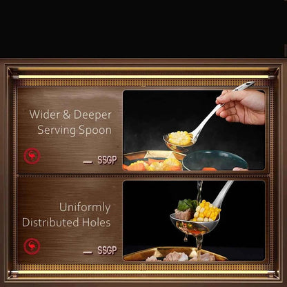 Détail d'une louche à soupe élégante en inox 304 certifié LFGB, idéale pour le service de table et les réceptions