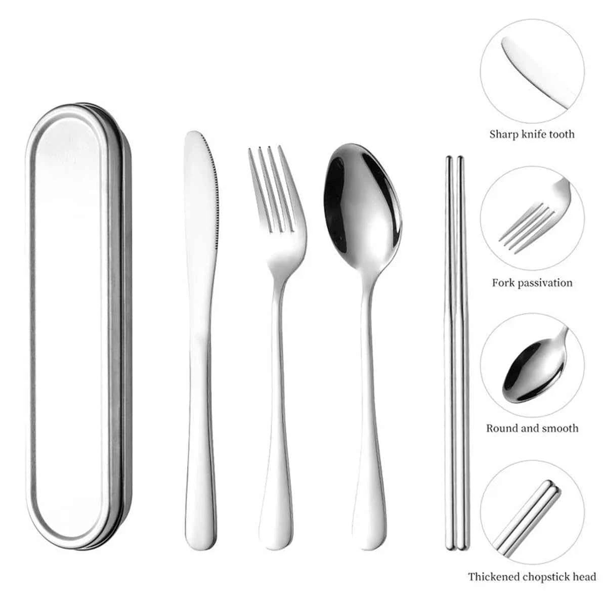 Couverts Portables Inox 304 - Fourchette Cuillère Baguettes