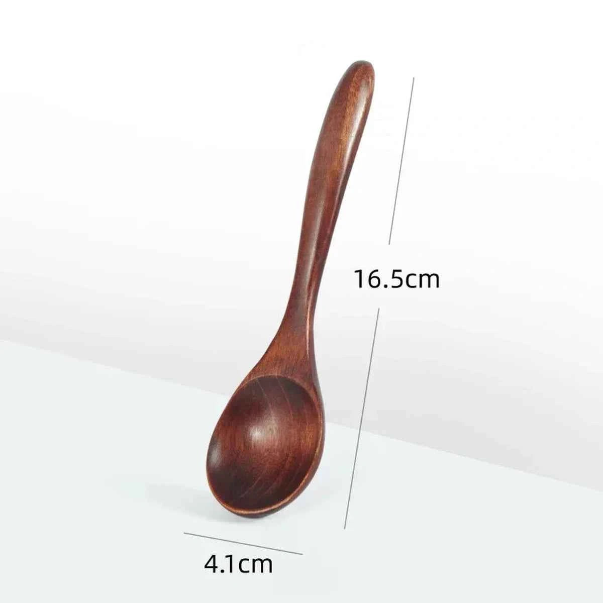 Schéma technique d'une cuillère en bois de style japonais montrant une longueur de 16,5 cm et une largeur de tête de 4,1 cm.